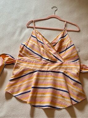 a new day Yellow, Pink & Navy Striped Wrap Cami